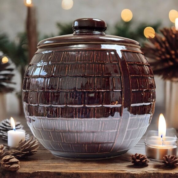 Mccoy Other - Vintage McCoy Honeycomb Basket Weave Shingle Round Cookie Jar 8.5" Tall
